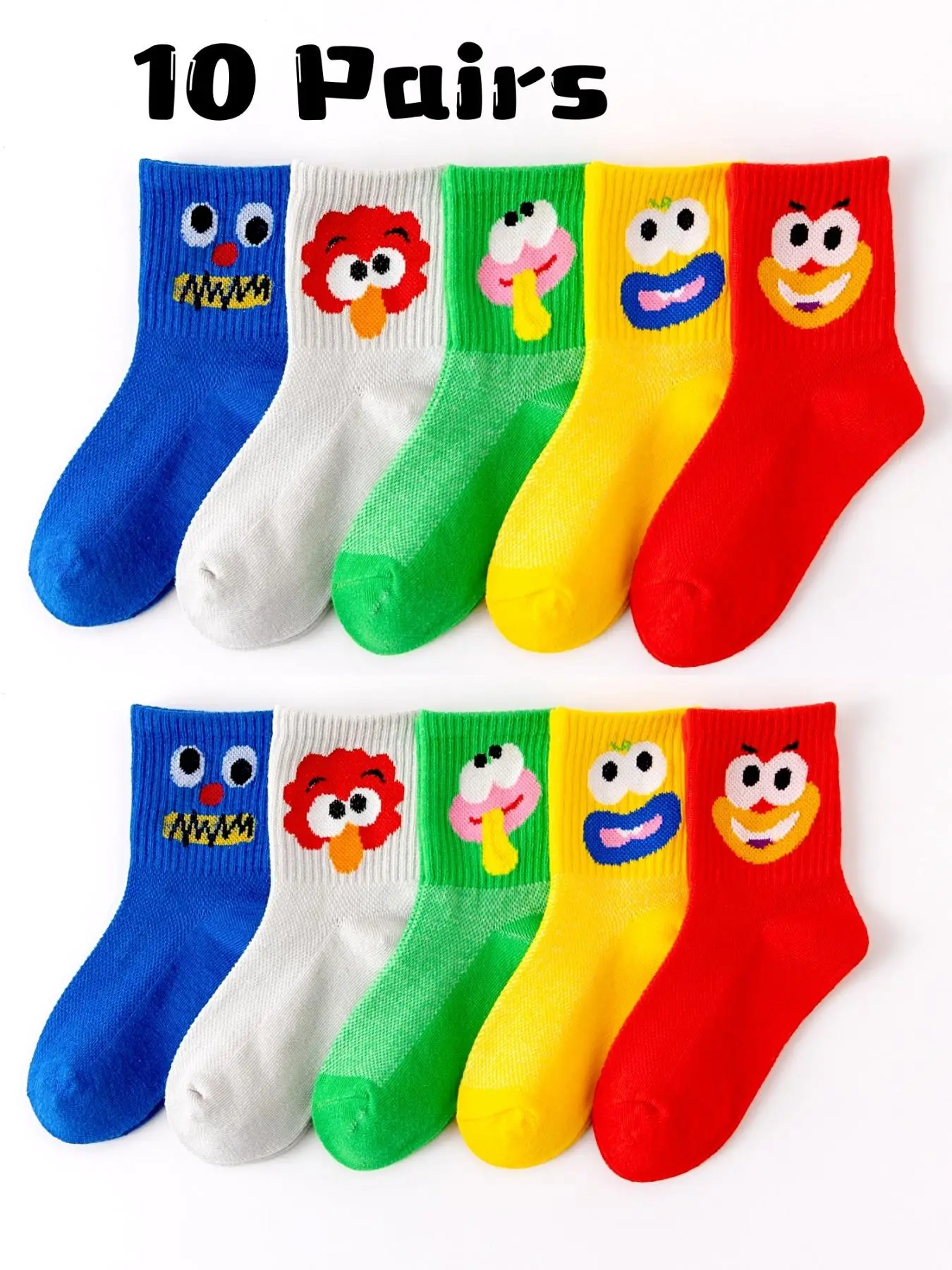 Boys' Cartoon Print Crew Socks, Cute Breathable & Sweat-absorbent Mid-calf Socks for Boys, Soft Socks for Daily Wear