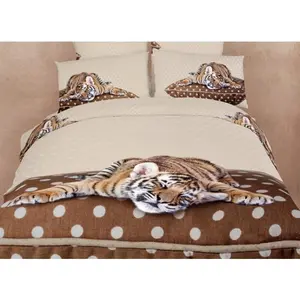 212 MAIN 4-Piece Reversible Animal Print Bedding Set - Combed Cotton Sleepy Tiger Duvet Cover & Sheet Set, Extra Large Twin Compatible for Twin Size Beds, Twin Size Bed, Four Piece