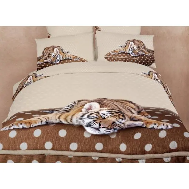 212 MAIN 4-Piece Reversible Animal Print Bedding Set - Combed Cotton Sleepy Tiger Duvet Cover & Sheet Set, Extra Large Twin Compatible for Twin Size Beds, Twin Size Bed, Four Piece