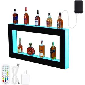 LED Lighted Liquor Bottle Display Shelf, 2 Tier 48'' Commercial Home Lighted Bar Shelf with Remote & App Control,Mulit Color Lighting for Home,Bars,Restaurants and Party