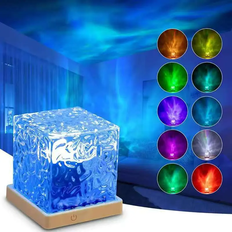 16-Color Gradient Water Wave Projection Nightlight, Remote Control USB Powered Neon Charging Crystal Light with Colorful Effects, Ideal for Bedroom, Room Decor & Party Atmospheres, Color Changing Lights, Multifunctional Light,summerwins Touch Dimmable Led
