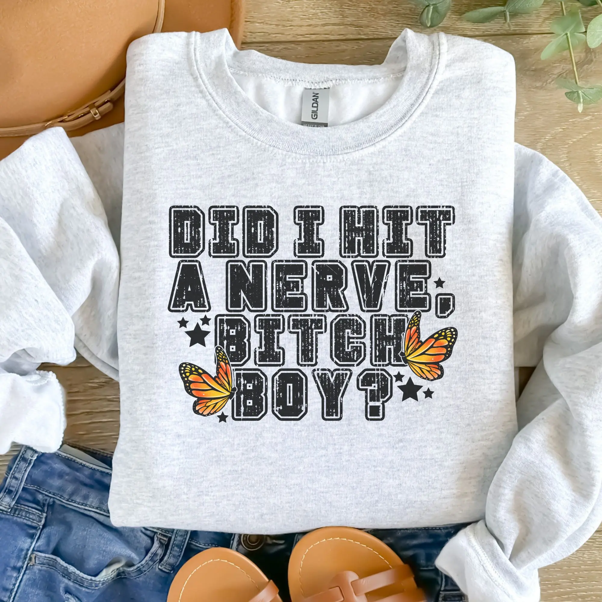 Did I Hit A Nerve B* Boy Sweatshirt - Ash Grey - Petty - Unisex Jersey Sublimation Vintage Style Comfortable Everyday Wear