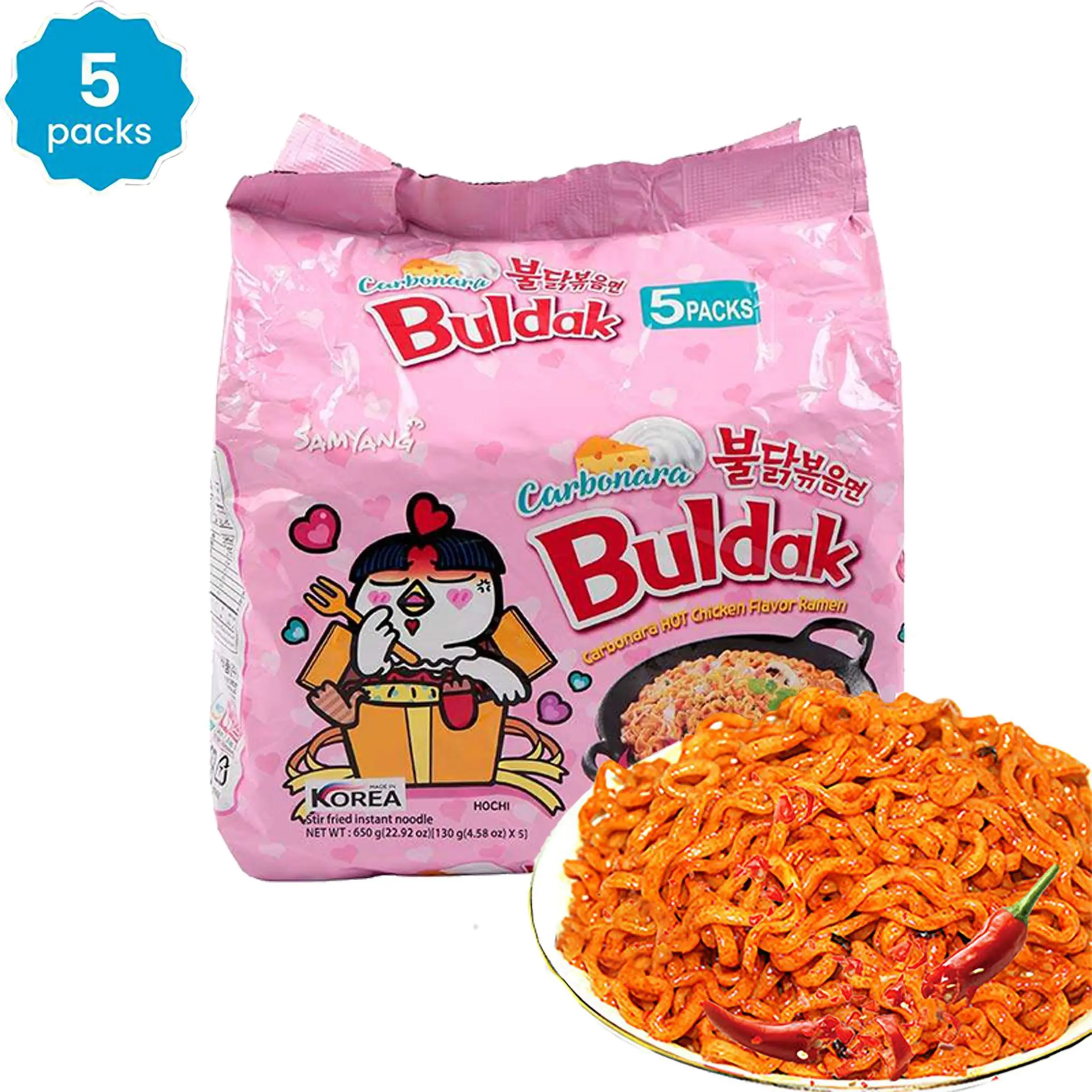 Samyang Buldak Ramen Carbonara Hot Chicken Flavor 5pk 22.9 oz, Spicy Korean Instant Food Noodle Pansit