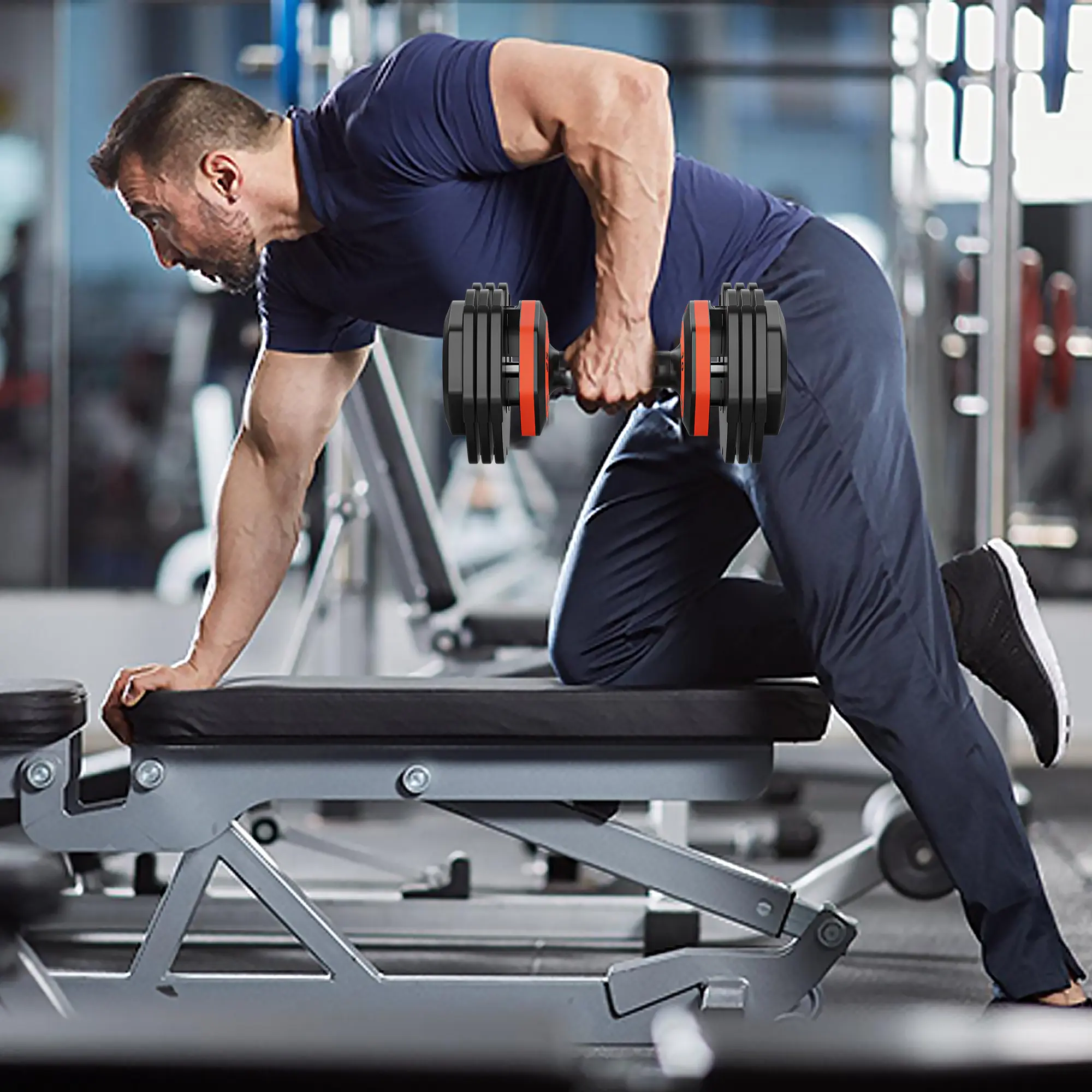 Adjustable Dumbbells, Adjustable Dumbbell Set, 5-in-1 Single Free Weight Dumbbell, Quick Weight Adjustment with Non-slip Handles and Trays for Full Body Workout Fitness Strength Training Equipment 55 Lbs