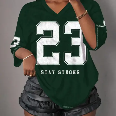 Women's Y2K Retro Mesh Breathable Sports Jersey, V-Neck Number Print T-Shirt, Hip-Hop Activewear, Athletic Top, breathable workout top, Party Streetwear, Vintage Market Top, Summer Sports Clothing