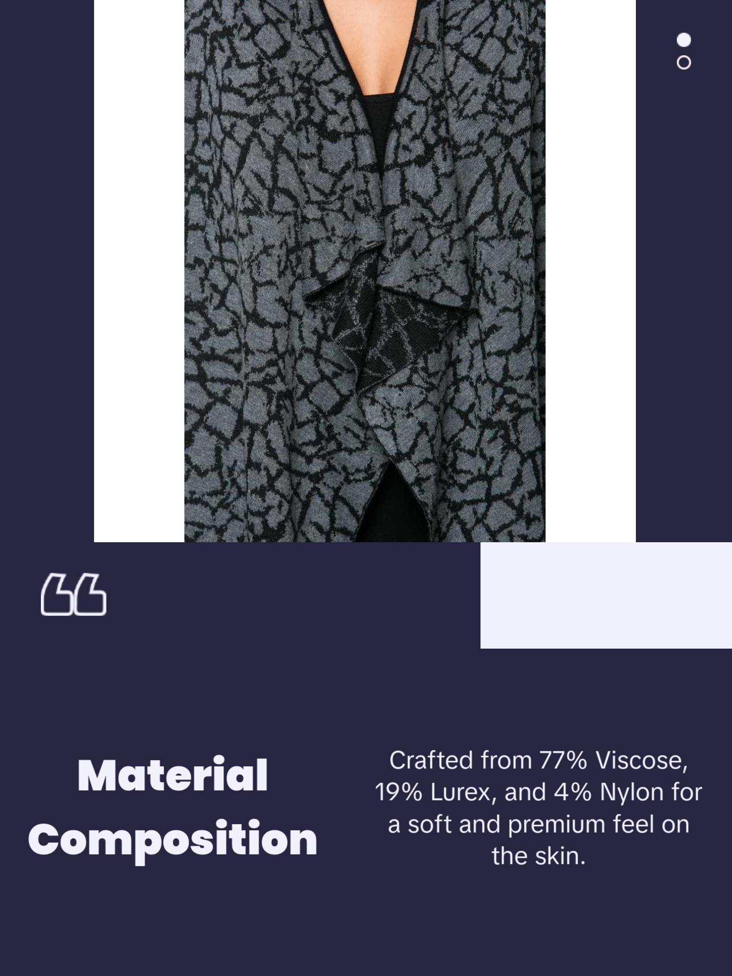 CRD-02352 Women's Knitted Cracked Print Draped Open Front Cardigan