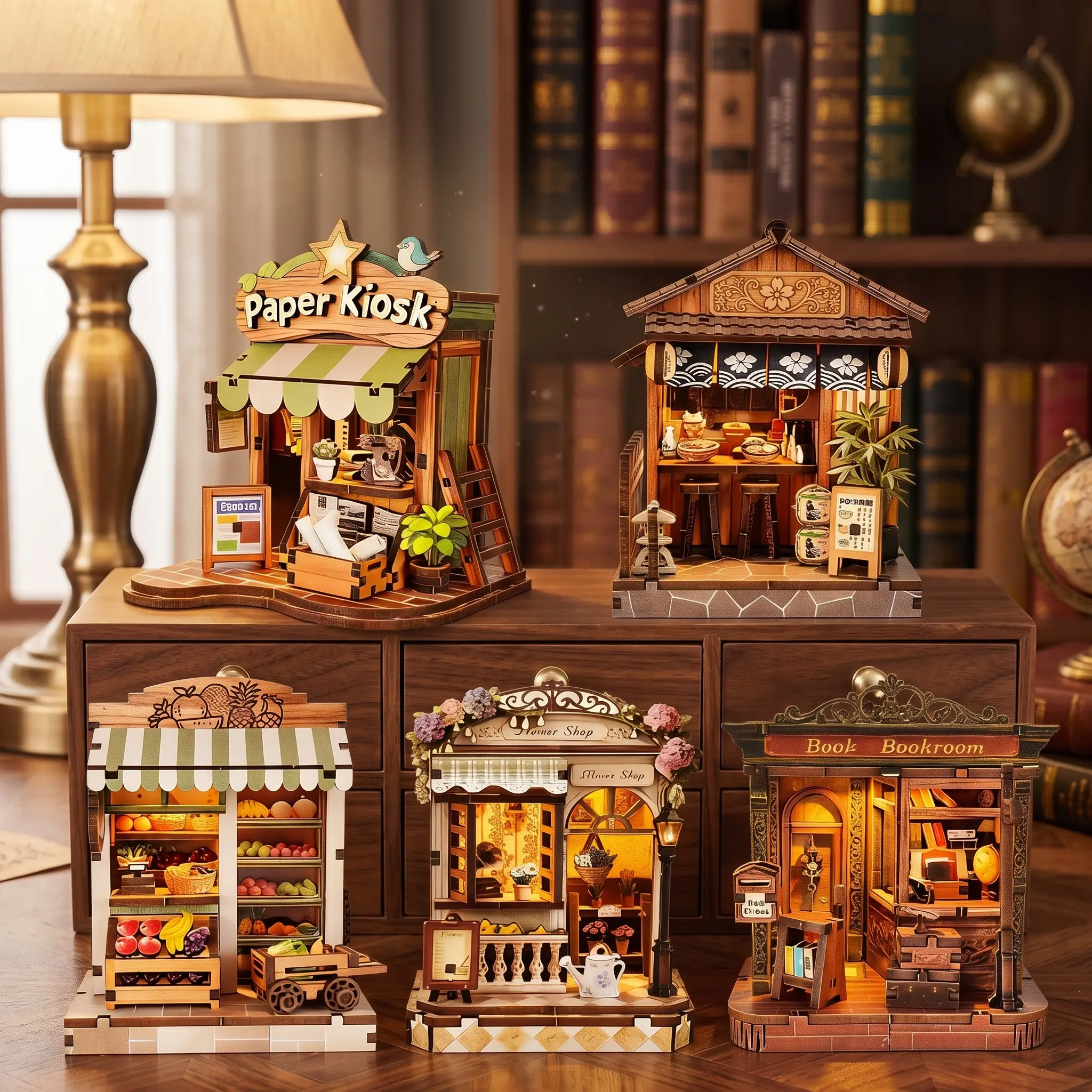DIY Flower Shop Book Nook Kit for Adults, Mini Wooden Miniature House with LED, Easy Build Bookshelf Decor, 3D Wooden Craft Kit, Handmade Gift for Book Lovers & DIY Fans