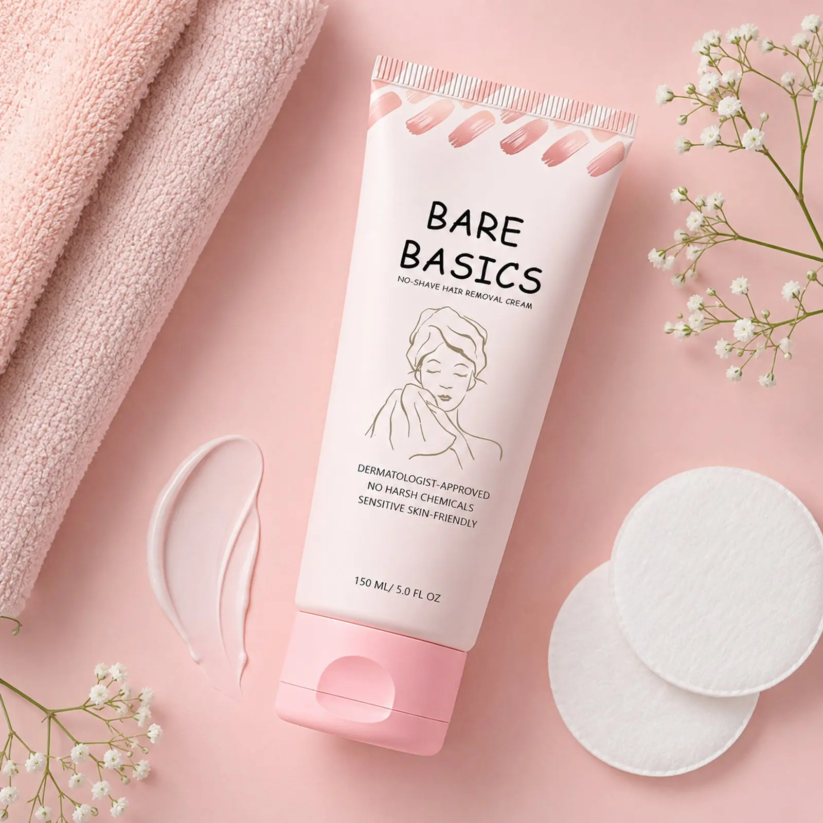 BARE BASICS No-Shave Hair Removal Cream for Sensitive Skin, Dermatologist-Approved, 150 ml