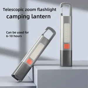 Telescopic zoom flashlight, outdoor hook camping light, soft light design without glare, USB fast charging, can be used for 6-10 hours