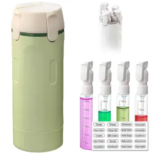 4 in 1 Travel Pump Dispenser Bottle, 30ML 4 Pack Leak-Proof Pump Containers with Measurement Scale & Label Stickers, Portable Bottles for Toiletries, Shower & Travel Use