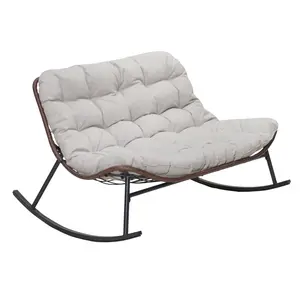 Extra-large double rocking chair with luxurious comfort cushions. Double-layered cushions (high-resilience foam + soft velvet padding) made of durable and weather-resistant materials. Suitable for patios, gardens, balconies, and backyards.