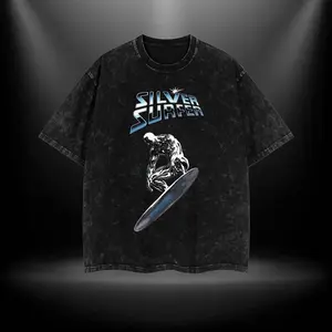 Silver Surfer Fantastic 4 Comic Double Printed Oversize Lightweight Acid Washed Tee TV Series Graphic Top Cotton Streetwear T-Shirt boys merch Men's Regular Fit Floral Print Tee washed  streetwear Oversized Apparel OOG