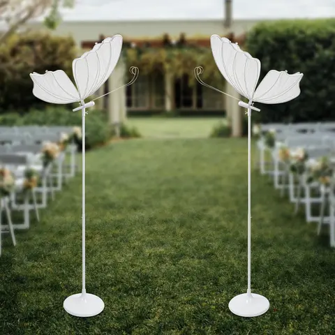 Butterfly LED Party Decoration Supplies, Set of 2 Push-Button Switch Lights - 110V 48W LED Strip, 57.5-70.1in Silver/White Iron+Plastic+Gauze, Floor/Ceiling Mount, Ideal for Modern Home Decor, Wedding Stages