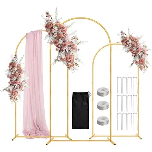 Wedding Arch Backdrop Stand 6FT, 5FT, 4FT Set of 3 Gold Balloon Arch kit Stand for Baby Shower Valentine Engagement Event Decoration, Climbing Plant Fram