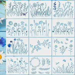 12-Piece Decorative Stencil Set for DIY Art Projects, Reusable and Washable Craft Tools for Canvas, Wood, Fabric, Glass
