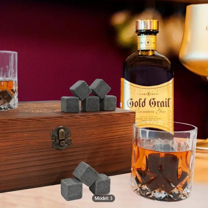 1 Set, Whiskey Glasses Set, Whiskey Stones, Stainless Steel Ice Stone, Ice Tongs, Reusable Wine Glass, Gift Set For Men Father's Day Anniversary Birthday Gift, Wine Set