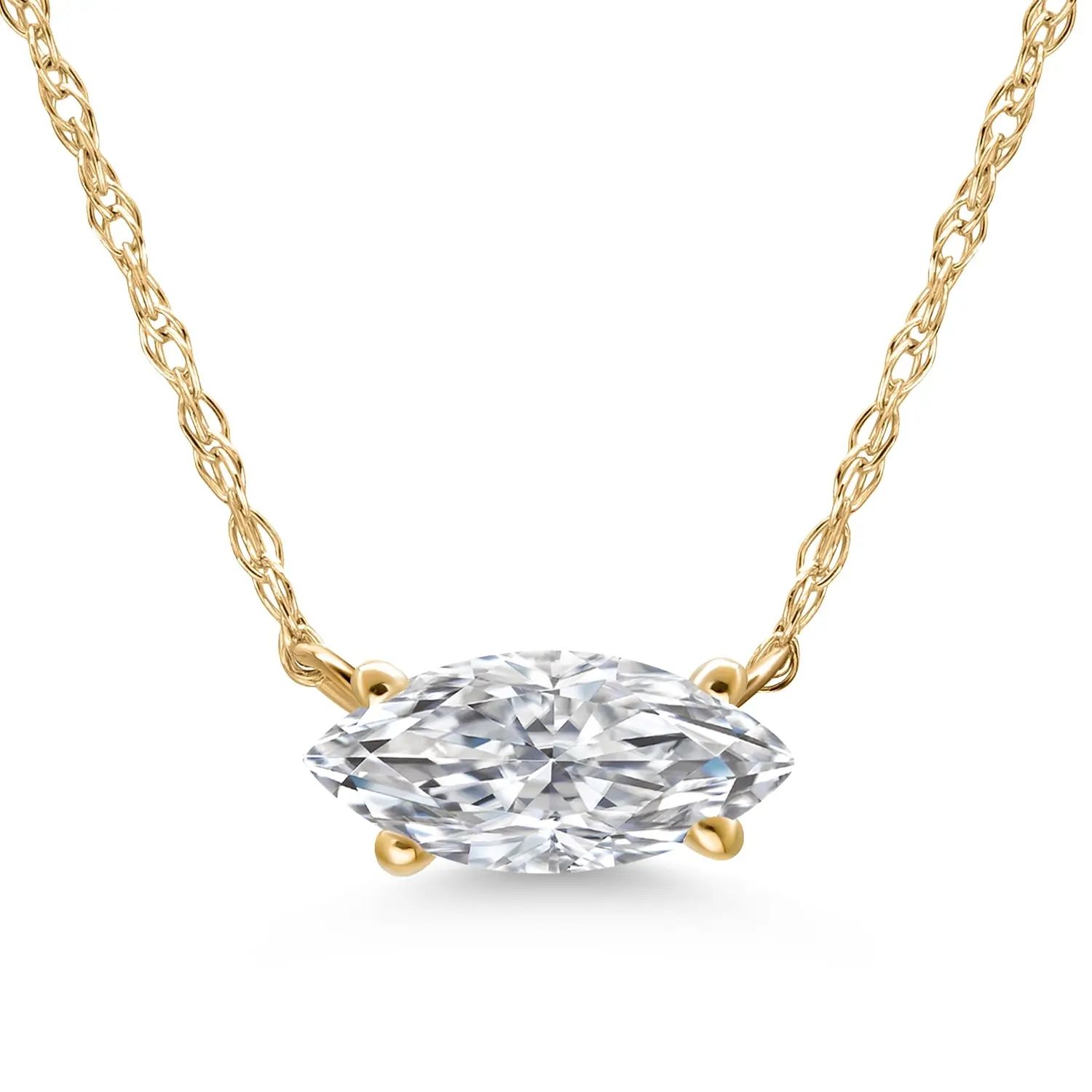 10K Yellow Gold Lab Grown Diamond Pendant Necklace For Women | Marquise Cut | DEF Color | VVS-VS Clarity | Gold Necklace For Women | With 18 Inch Gold Chain