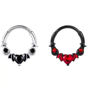 Oufer 16G Bat Wings With Star Moon Hinged Segment Septum Ring For Halloween