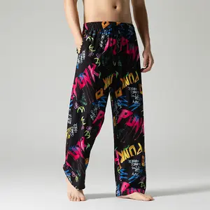 Men's Graffiti Print Lounge Pants, Loose Fit with Elastic Waist, Vibrant Streetwear "PUNK" Design, Lightweight Fabric for Sleepwear, Casual Lounging & Street Style