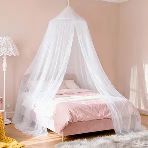 White Canopy Bed Curtains for Girls X-Large Princess Hanging Mosquito Net for Baby Crib Twin to King Size Bed Cute Bedroom Decor Soft Breathable Polyester