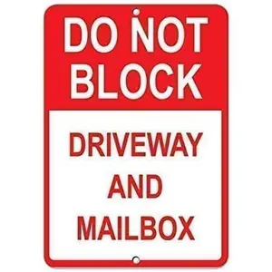 New Street Sign Warning Plaque Wall Decor Do Not Block Driveway and Mailbox Parking for Sign Courtyard Decoration Office Sign Outdoor & Indoor Safety Aluminum Sign 8 X 12 Inch