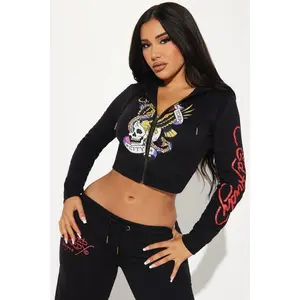 Ed Hardy NYC Zip Front Hoodie - Black