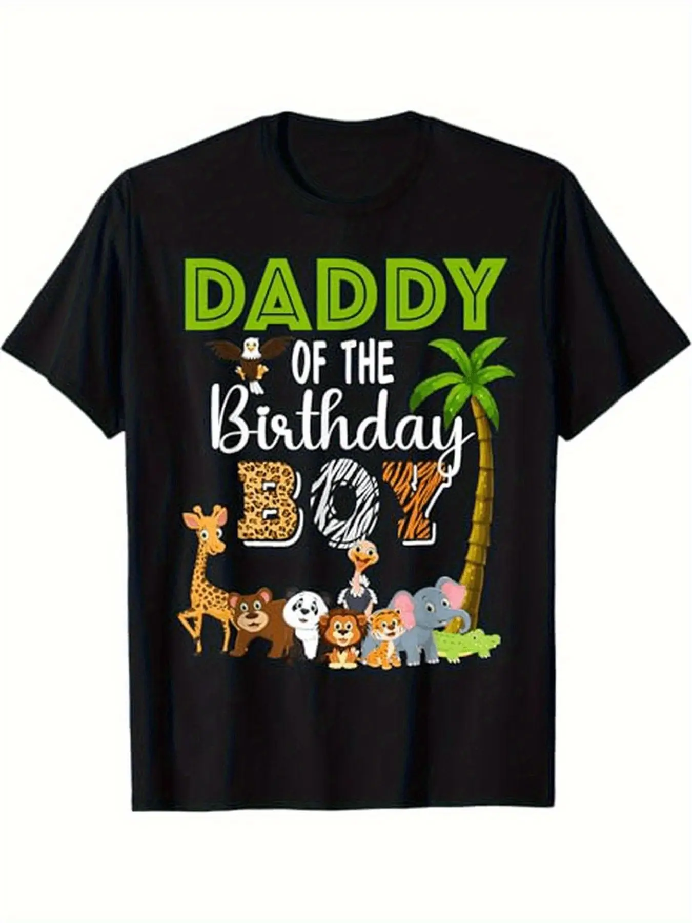 Daddy Of The Birthday Boy Safari Jungle Animals Tr unisex soft cotton short sleeve t shirt, vintage graphic casual tee for men women teens, perfect birthday holiday gift for camping travel gym daily street casual wear