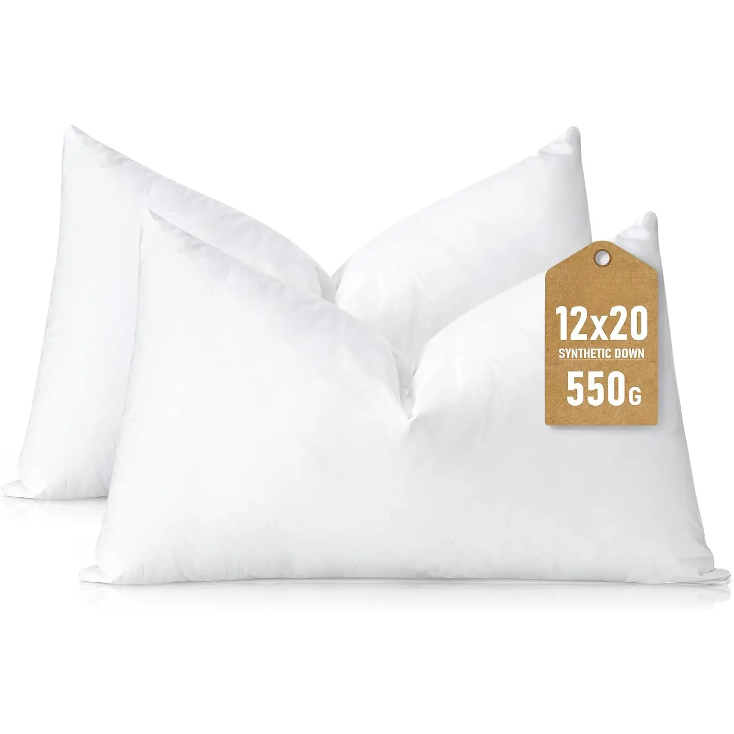 Synthetic Down  Pillow Insert, 12x20 Down Alternative Throw Pillow Insert. Ultra Soft Fluffy Sleeping Pillow with  Cotton Cover, Decorative Pillows Set of 2-White.