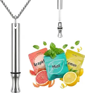 Breathing Necklace to Quit Smoking, Breathe Necklace with Filter to Quit Smoking and Vape, Breathe Free Necklaces with 3 Flavors Swaps for Anxiety Quit Vapingtools for Men Women, Silver
