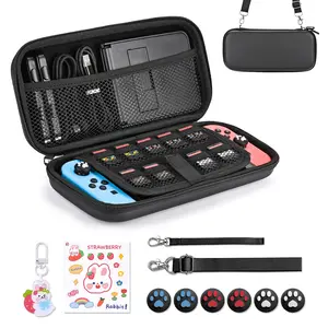 The protective case is suitable for NS Switch and Switch OLED, and the 11-in-1 black Switch accessory set includes a Switch carrying case, finger sleeves, cute stickers, and accessories