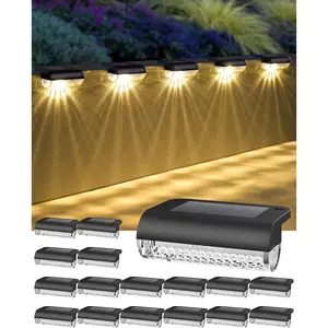 16 Pack Solar Deck Step Lights, Solar Step Lights for Outdoor Stairs, 3000K Warm White, Auto Dusk-to-, Weatherproof, Low Profile, for Fence Deck Railing Patio