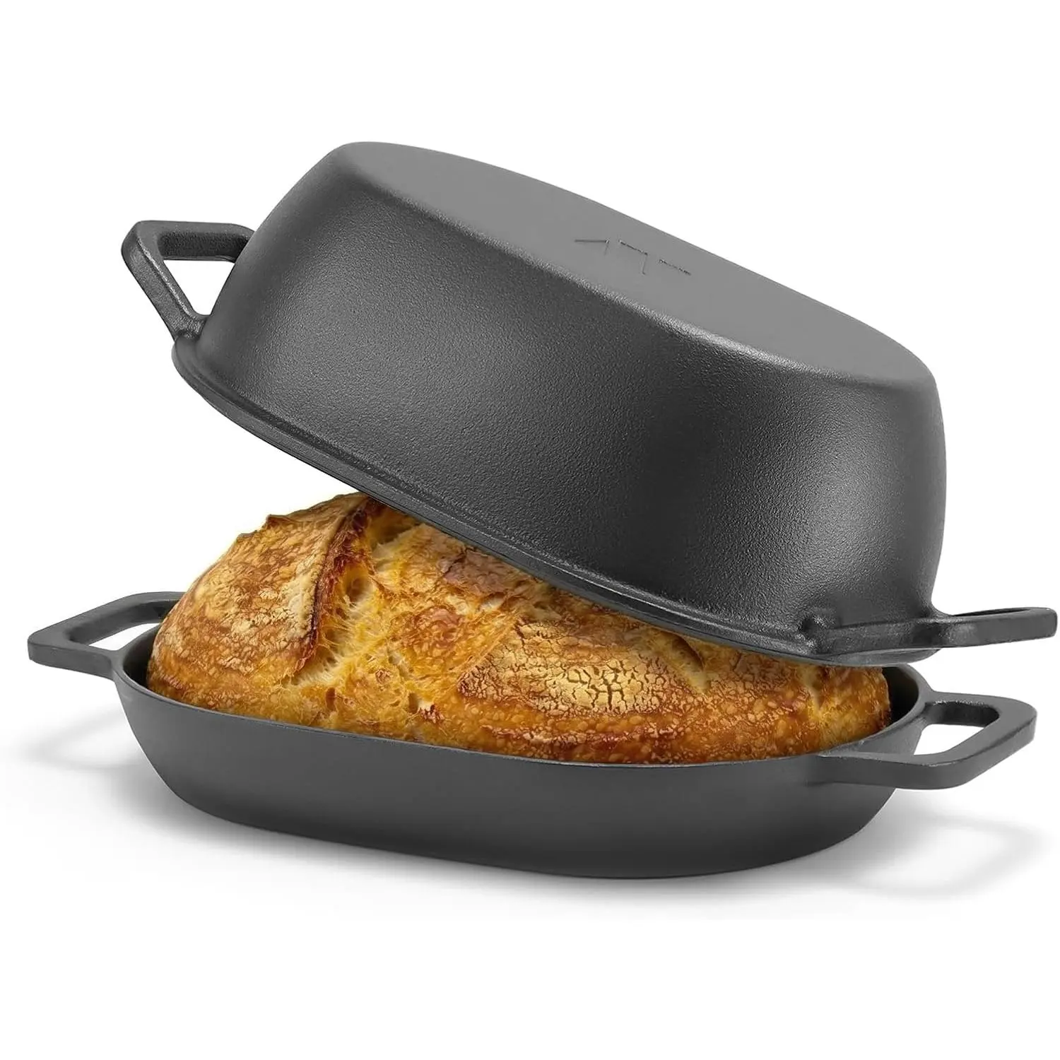 12"x8" Oval Cast Iron Dutch Oven for Bread Baking,Pre-Seasoned Combo Cooker with Lid, Perfect for Sourdough, Loaves & Meals,5 Qt
