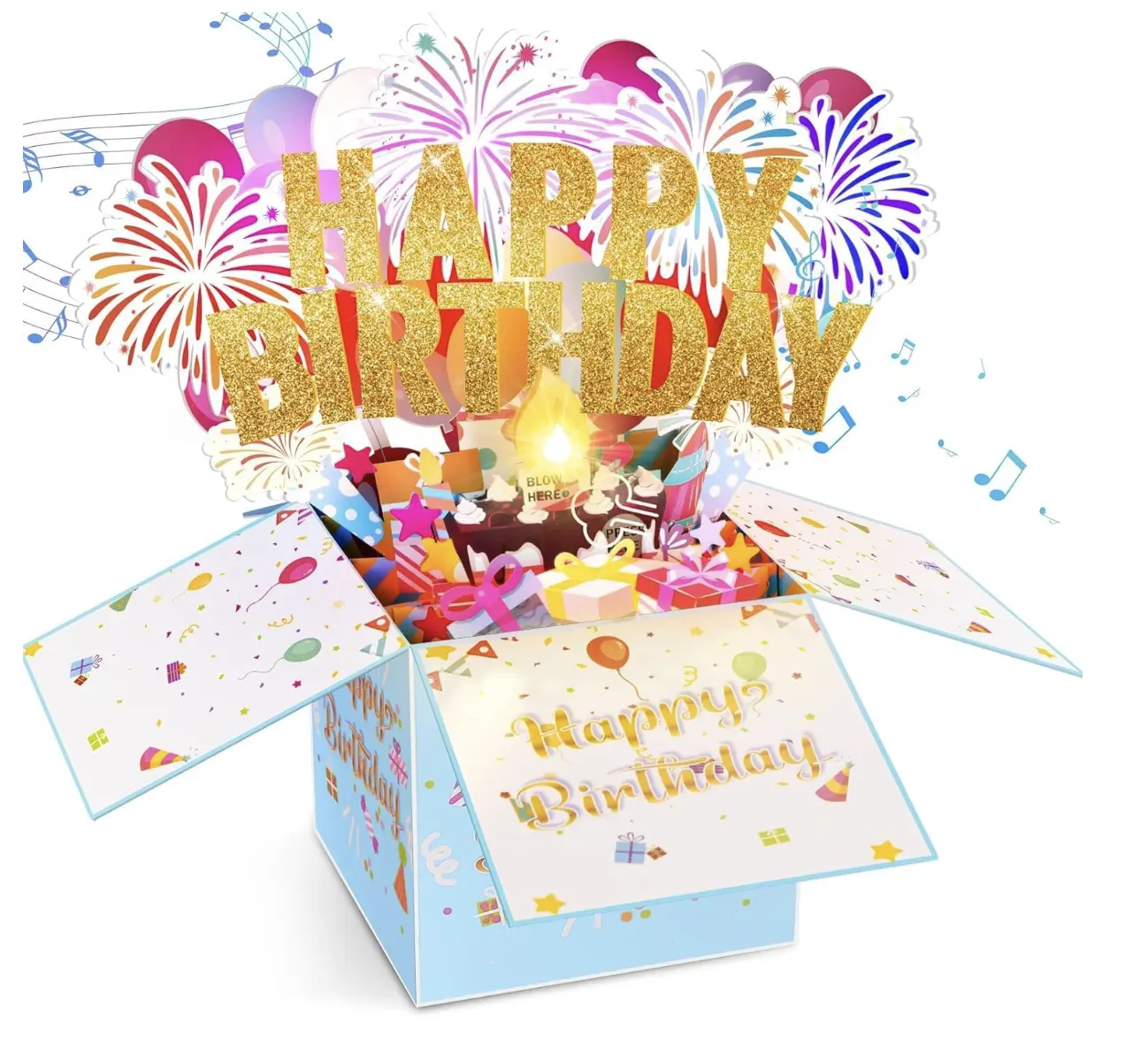 Large Pop Up Birthday Cards with Blowable Lights and Music