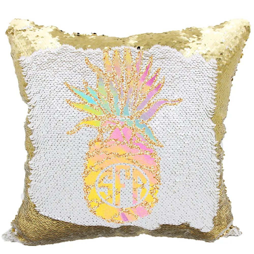 Handmade Personalized Monogram Pineapple Reversible Sequin Pillow Case