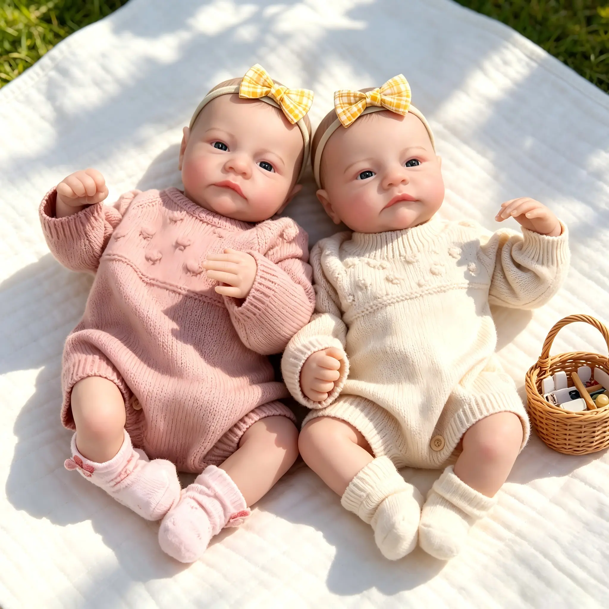 19in Lifelike Vinyl Face Twins Baby Doll Set - Unisex, BPA-Free, Latex-Free, Child-Safe Soft Dolls, Magnetic Pacifier, Affordable Luxury Outfit, Warm Cuddle Birthday Gift for Kids 3+