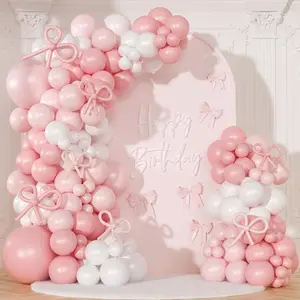 Coquette Pink Balloon Garland Arch Kit – Bow Balloons with Light Pink & White Set | DIY Birthday, Baby Shower & Gender Reveal Party Decorations