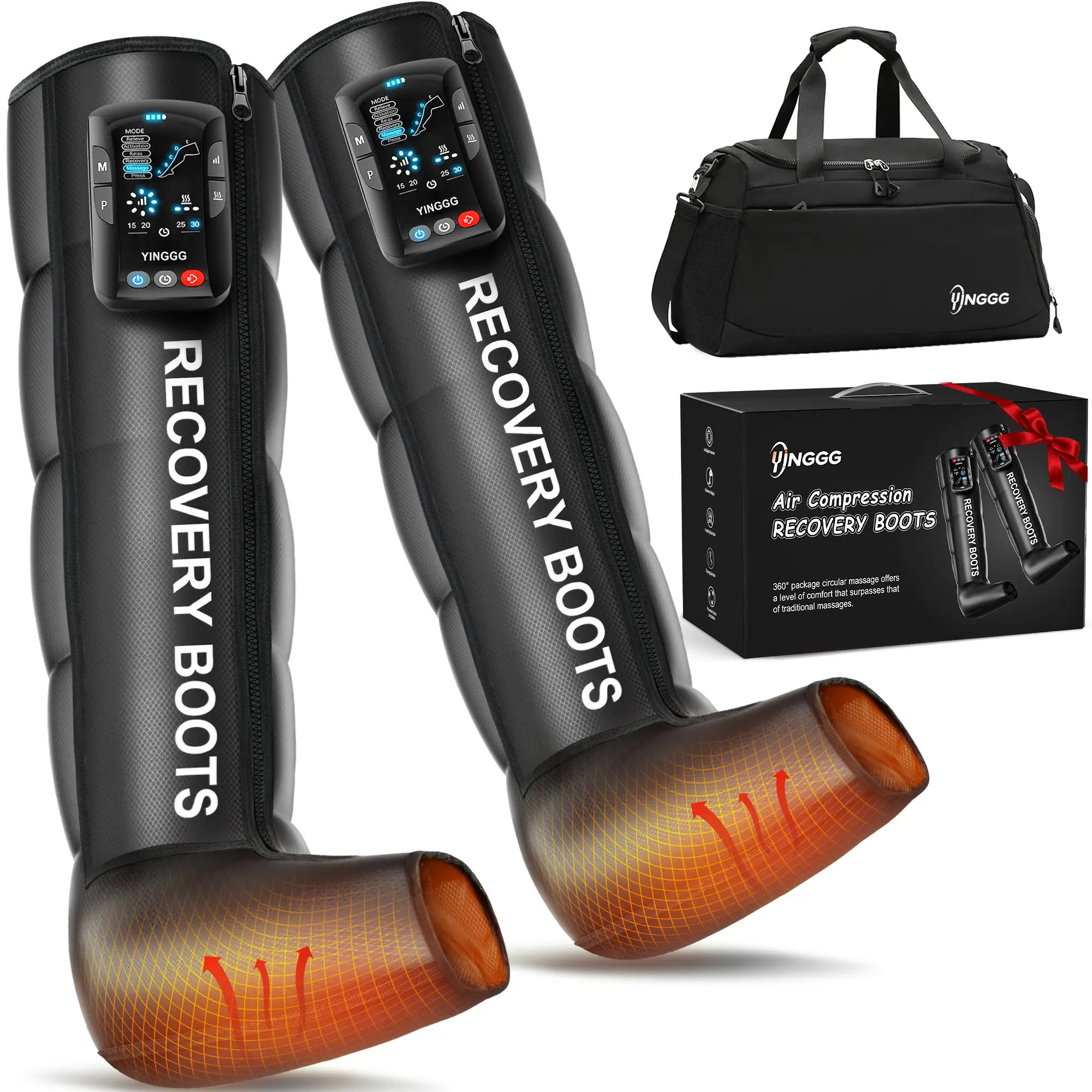 Leg Massager with Heat and Compression: Cordless Recovery System for Improved Circulation, Professional Foot Massage Boots with 5 Massage Areas, 8 Intensities(Two Legs)-Medium Foot Roller Gift