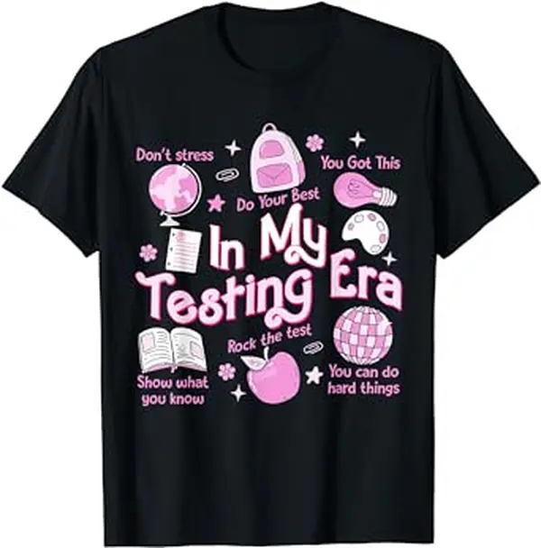 In My Testing Era Teachers Student Rock The Test Testing Day T-Shirt , S-5XL Black , Tiktok Shop wompwompmrcomershirt