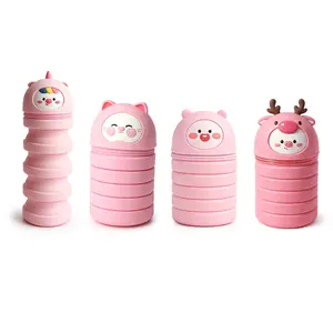 4Pcs Cute Collapsible Silicone Pencil Holder, Cartoon Animal Pen Cup for Kids, Adjustable Desk Organizer for School and Office Decor