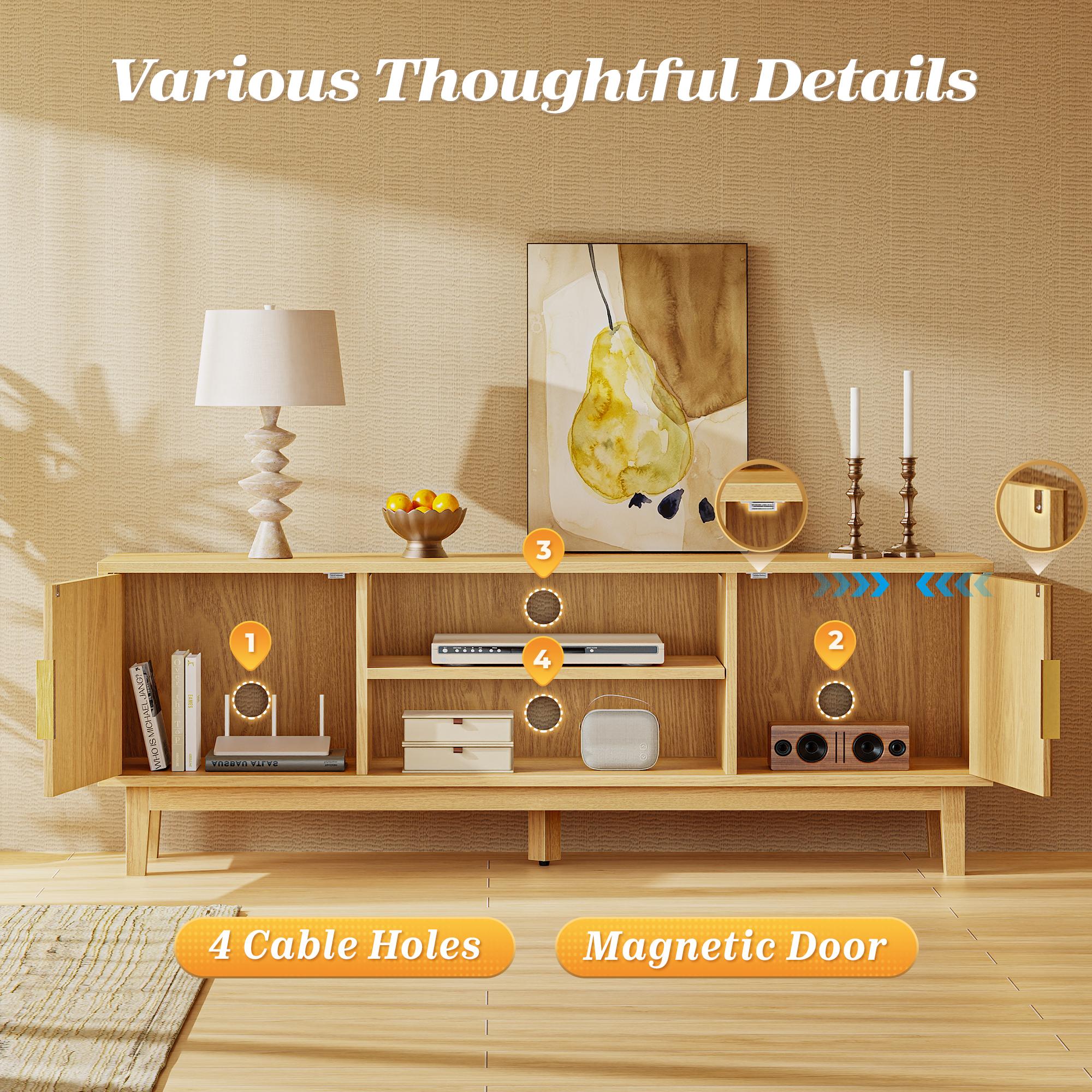 PRAISUN Fluted TV Stand for TVs Up to 55, 60 Inch, Mid Century Modern Entertainment Center with Storage, TV Console with Adjustable Shelves, Midea Console for Living Room Bedroom