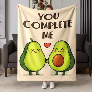 1pc Couple Avocado Flannel Blanket, Fun Novelty Plush Throw, Perfect Anniversary Wedding Valentine's Gift, Soft Romantic Present
