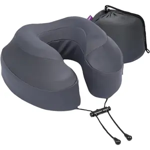 Air Travel Pillow for Long Flights - Evolution Plus - U Shaped Memory   Support - Removable, Washable Cover - Comfort -The-Go for Airplane, , and  (Slate Grey)