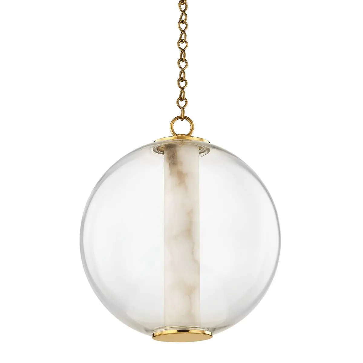 Medium Pietra Pendant Light with Clear Glass Globe and Alabaster Tube - Elegant Lighting Design