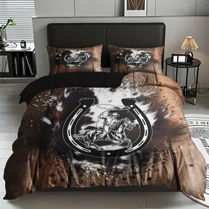 2/3pcs Western Rodeo Pattern-themed Luxury Decorative Duvet Cover Set(1* Duvet Cover+1/2*pillowcase,no Filling)Skin-friendly Soft Digital Printed Bedding Set,New Year, Birthday And Holiday Gifts For Family ! All Season Use Machine Washable