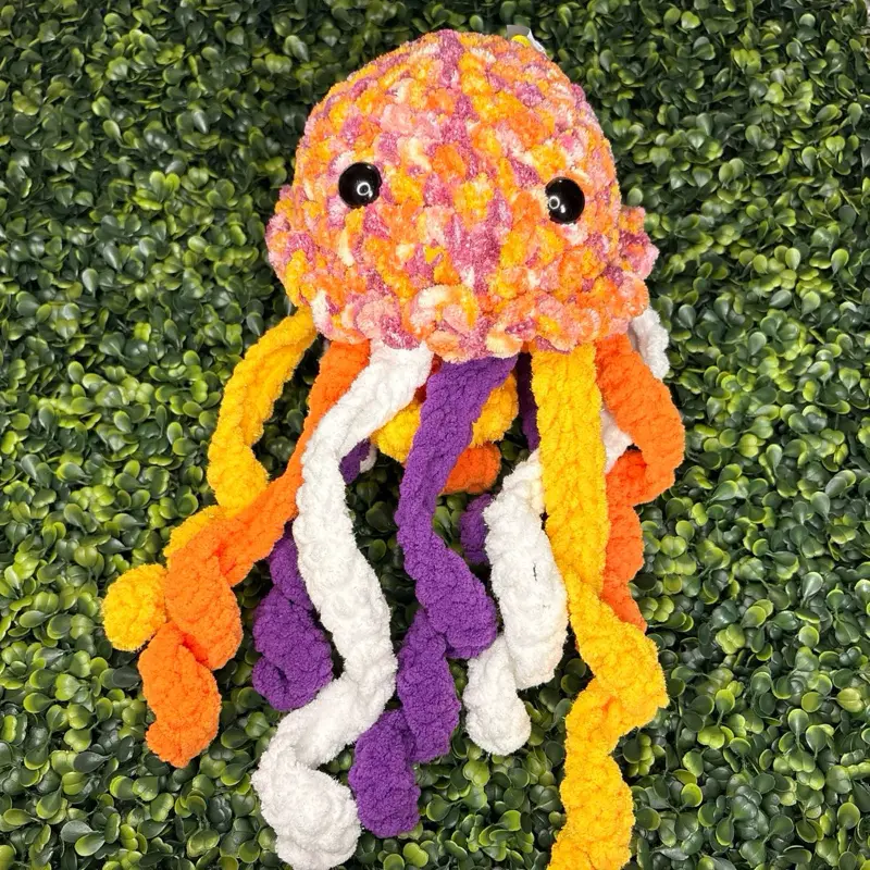 Purple Orange Mix Handmade Crochet Jellyfish Plush | Soft Jellyfish Stuffed Animal | Cute Amigurumi Ocean Gift