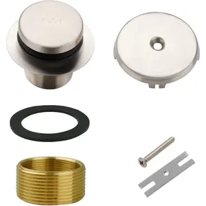 Brushed Nickel Bathtub Drain Tip- Single Hole, Tub Drain Trim Set Conversion Kit Assembly, Coarse Thread Replacement Trim Kit with 1-Hole Overflow Faceplate Includes an Adapter