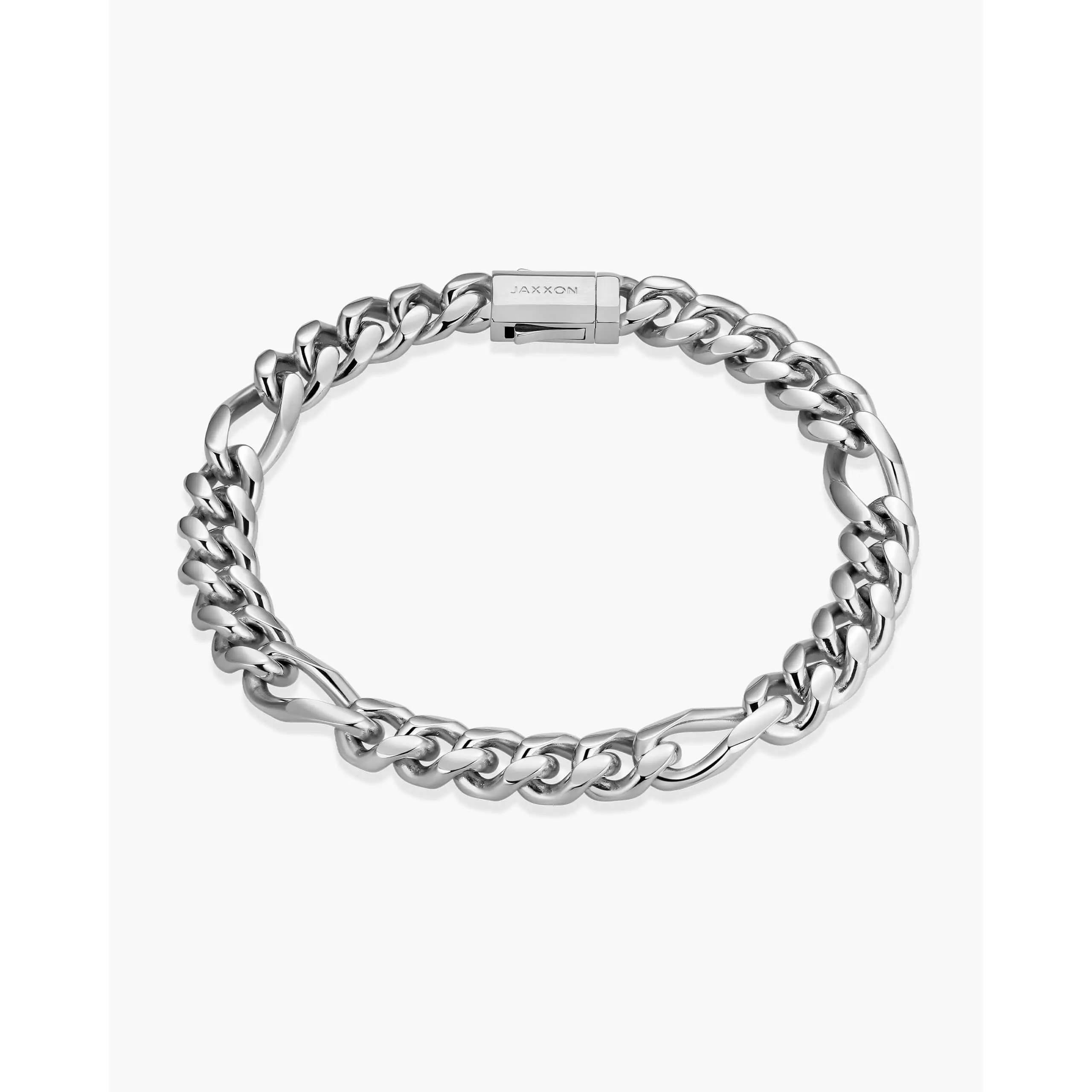 JAXXON Figaro Bracelet 8mm - Box Clasp - Silver