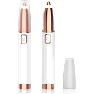 Eyebrow Trimmer for Women - Electric Eye Brow Razor with LED Light Painless &amp;   Easy Clean for Eyebrows Face Nose Ear Hair Chin Lips Peach Fuzz Bikini Lines &amp;   Other Detailing - Battery Operated (White)