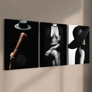 3-Piece Modern Art Canvas Prints, Solid Wood Framed Wall Decor, Modern Home Decoration, Decorative Artwork, High-Definition Waterproof Posters for Living Room & Bedroom, Wooden Wall Art