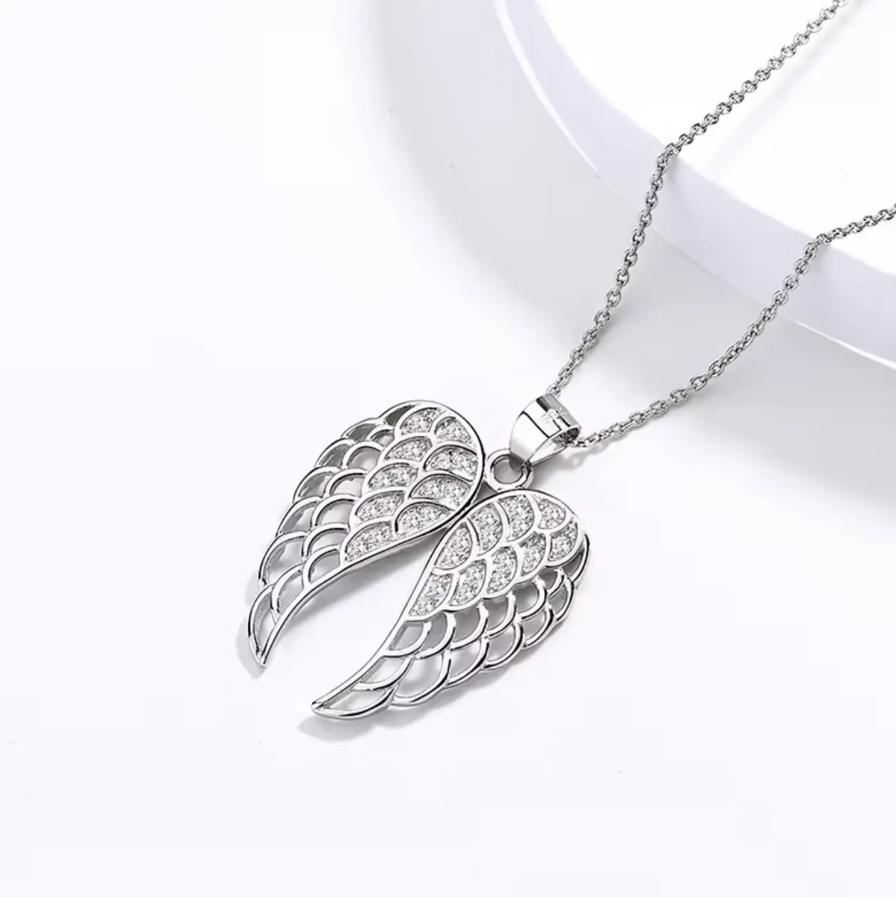 925 Sterling Silver Angel Wings Pendant Necklace, Retro Style, 43 cm Length, Suitable for Daily Wear